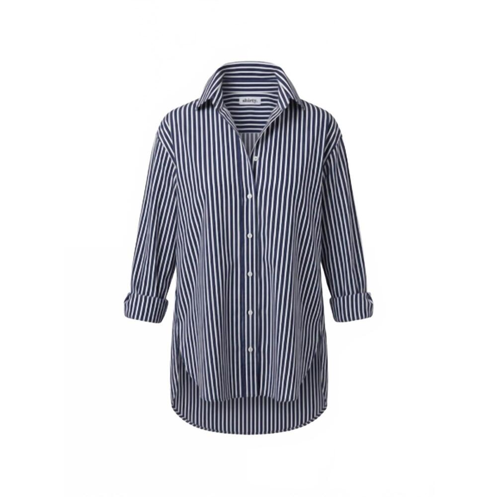 NEW SHIRTY women's terry stripe classic shirt in navy
